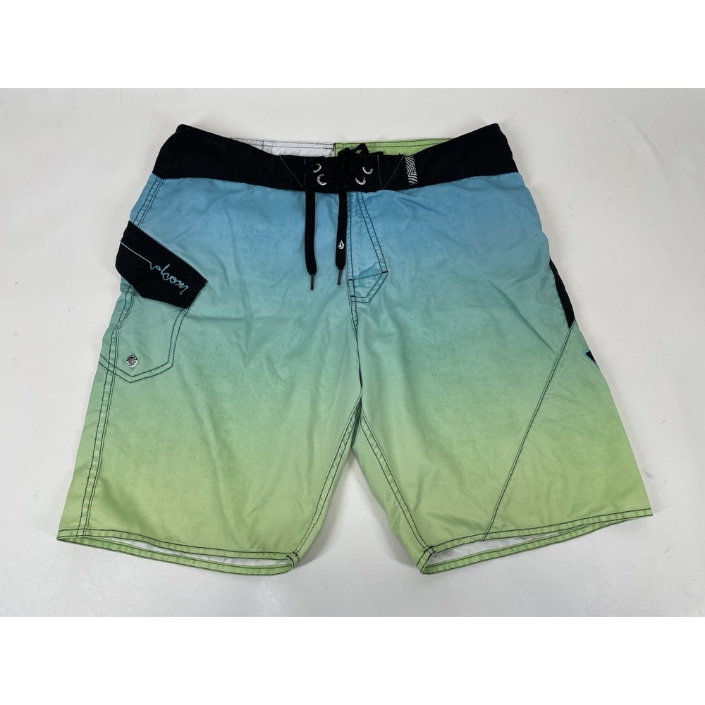 Volcom Swim Shorts Mens Size M Blue Green Gradient Ombre Board Shorts Logo